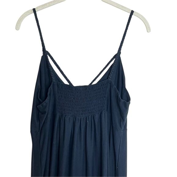 Derek Heart Womens Black Babydoll Maxi Dress Size M Smocked Bodice High Low Hem - Picture 6 of 8